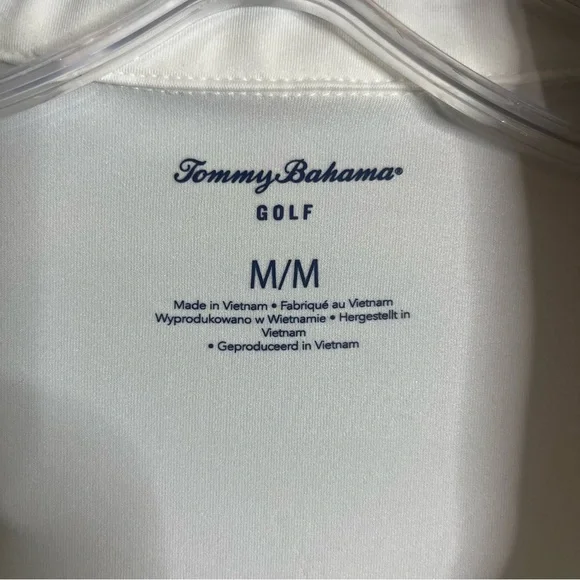 Tommy Bahama Size Medium Golf White Palm Collar Polo Shirt Performance K12 - Picture 5 of 6